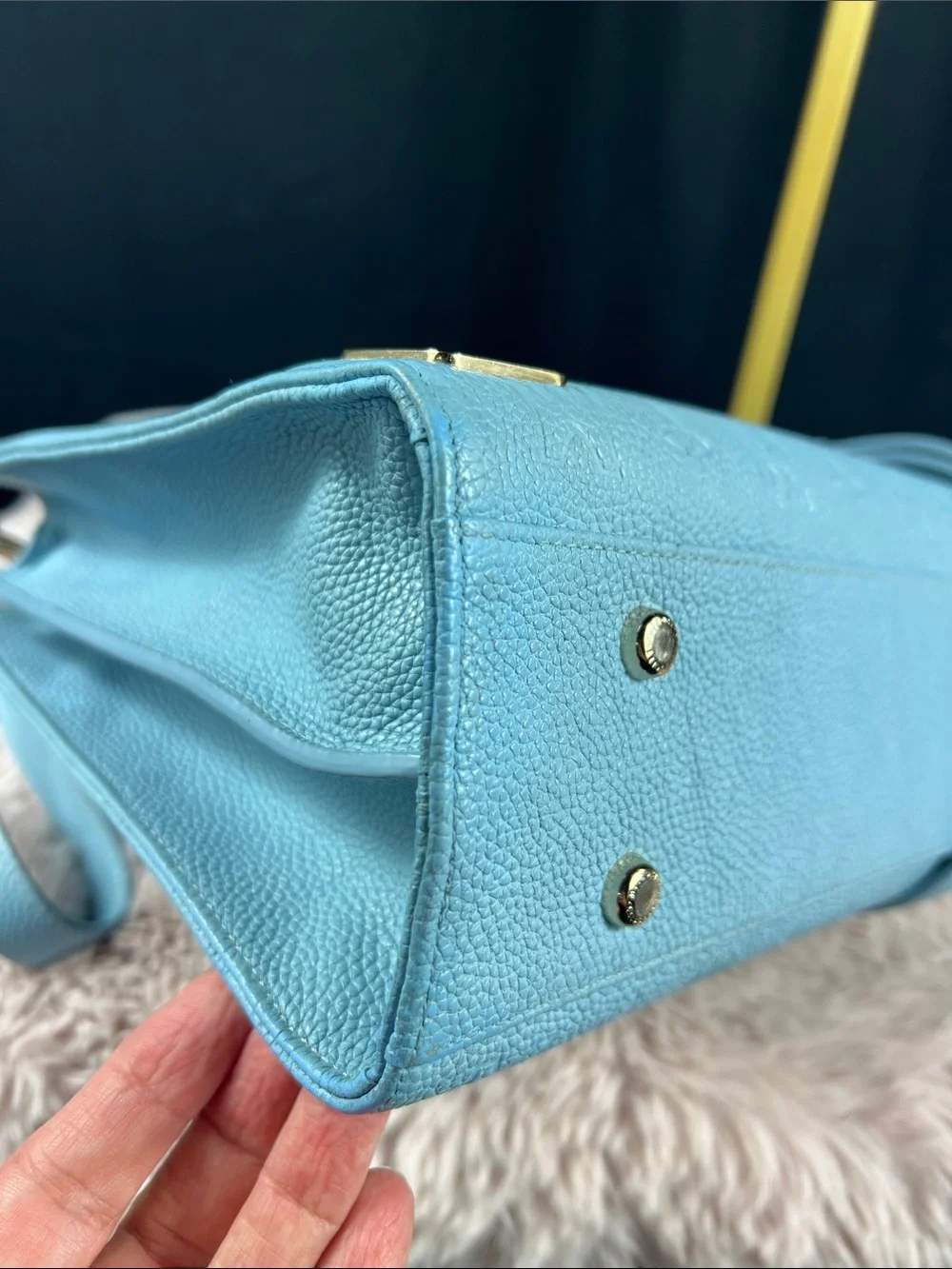 Metrocity Korean Luxury Sky Blue Debossed Leather 2-Way Tote
